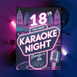 Invitación Karaoke 90 Neon Pink Glow Y2K 18º cumpleaños