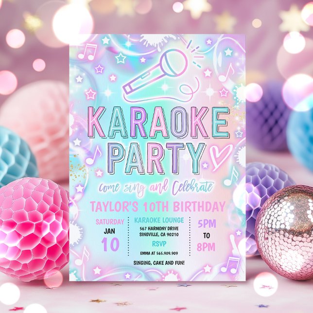 Invitación Karaoke Cantando Música Tie Dye Neon Glow Cumpleañ (Subido por el creador)