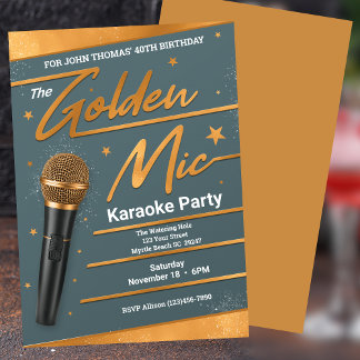 Invitación Karaoke masculino 40TH (editable) Fiesta de cumple
