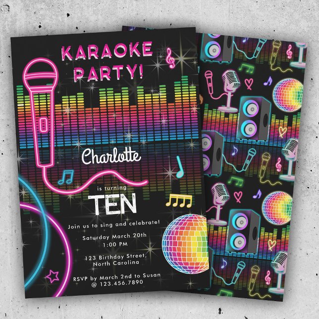 Invitación Karaoke Neon Glow Birthday Singing Music Party  (Karaoke Neon Glow Birthday Singing Music Party Invitation)