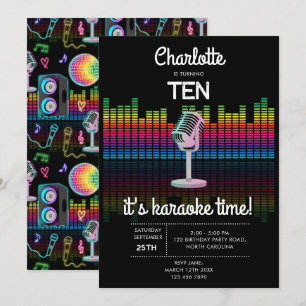 Invitación Karaoke Neon Glow Cantando Música Cumpleaños