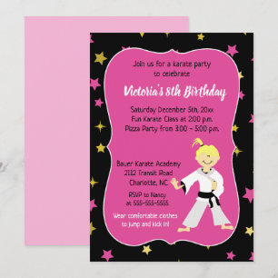 Invitación Karate Birthday Invitation Chica Black Belt