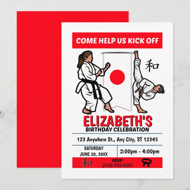 Invitación Karate Birthday Party Invitation (Girls) (Anverso / Reverso)