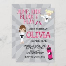 Invitación Karate Chica Pink Martial Arts Cumpleaños
