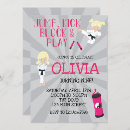 Invitación Karate Chica Pink Martial Arts Cumpleaños