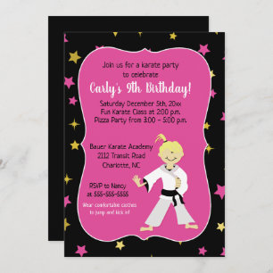 Invitación Karate Fiesta Chica Cumpleaños Invita