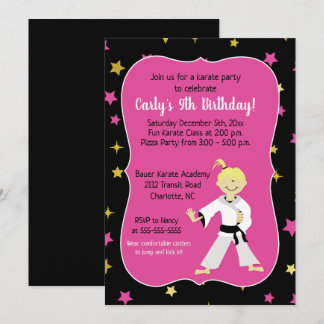 Invitación Karate Fiesta Chica Cumpleaños Invita