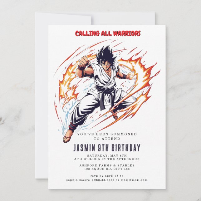 Invitación Karate Kids Birthday Fiesta (Anverso)