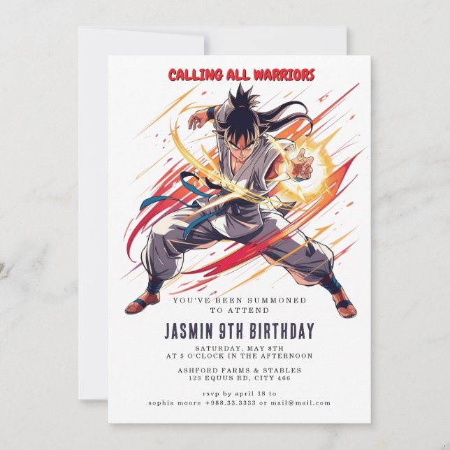 Invitación Karate Kids Birthday Fiesta (Anverso)