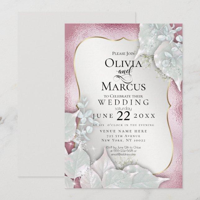 Invitación Karmila | Personalizado Pale Burgundy Pearl Shimme (Anverso / Reverso)