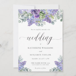 Invitación Katherine Elegant Script Floral Lavender Boda