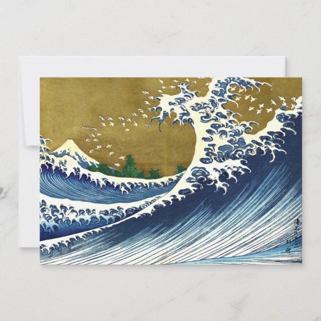 Invitación Katsushika Hokusai - Ola grande de color (Anverso)