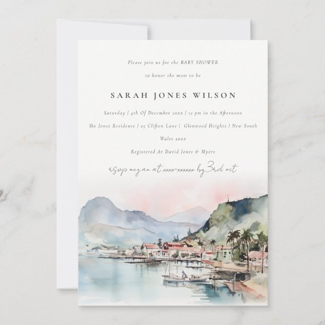 Invitación Kauai Hawaii Watercolor Landscape Baby Shower (Anverso)