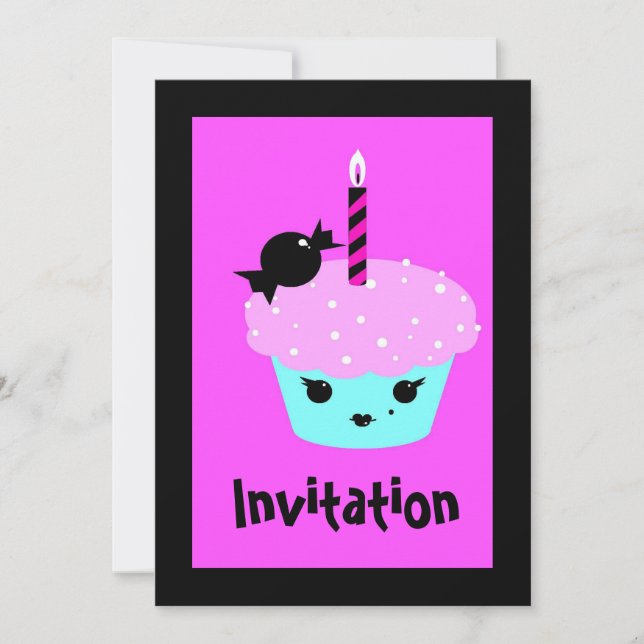 Invitación kawaii anime personalizado Emo gótico cupcake (Anverso)