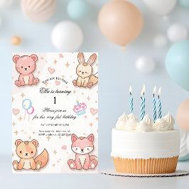 Invitación Kawaii Baby Animal 1st Birthday Invitation