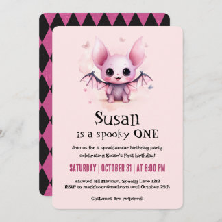Invitación Kawaii Bat Halloween Birthday Party