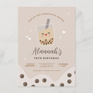 Invitación Kawaii Boba Bubble Milk Tea Cumpleaños simple
