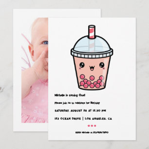 Invitación Kawaii Boba Tea Primer cumpleaños foto