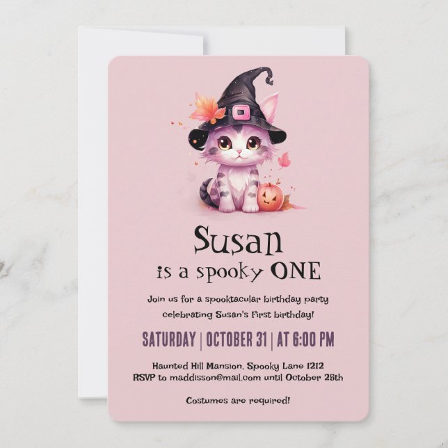 Invitación Kawaii Cat Halloween Fiesta de cumpleaños (Anverso)