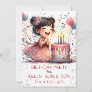 Invitación Kawaii chica Asiático 3 cand de cumpleaños