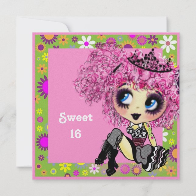 Invitación Kawaii chica dulce 16 PinkyP (Anverso)