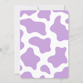 Invitación kawaii con estampado de vaca morado pastel