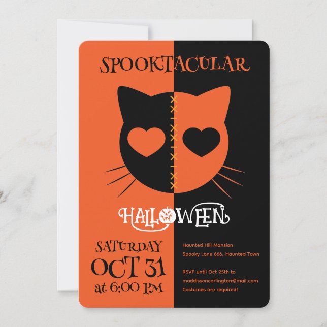 Invitación Kawaii Creepy Cute Cat Spooktacular Halloween (Anverso)