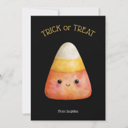 Invitación Kawaii Cute Candy Corn Kid Halloween Card