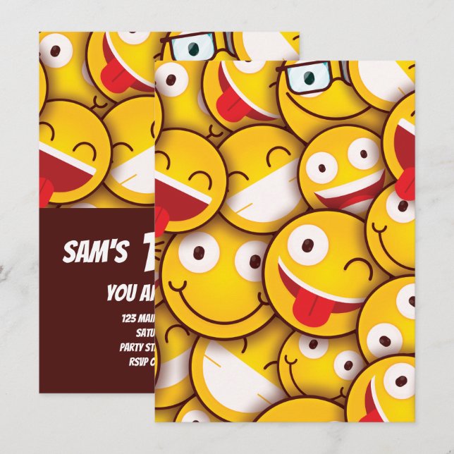 Invitación Kawaii Cute Emoji Emoticon Cumpleaños (Anverso / Reverso)