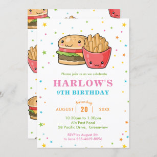 Invitación Kawaii Cute Fiesta de comida rápida cumpleaños Chi
