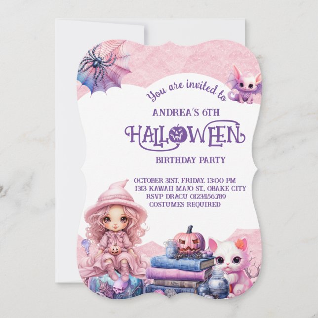 Invitación Kawaii Cute Pink Birday (Anverso)