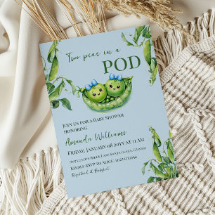 Invitación Kawaii dos guisantes en Baby Shower de pod Blue Bo