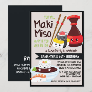 Invitación Kawaii Fiesta de Sushi