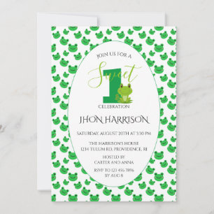 Invitación Kawaii Frog Primera fiesta de cumpleaños