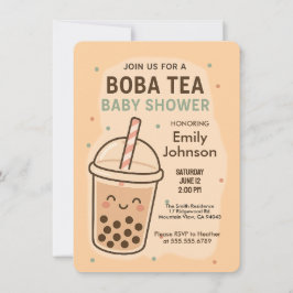 Invitación Kawaii Género Neutral Pastel Boba Tea Baby Shower