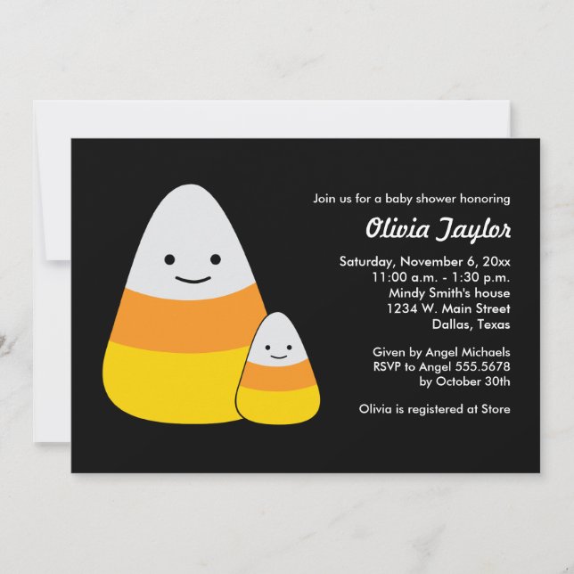 Invitación Kawaii Halloween Baby Shower Candy Corn (Anverso)