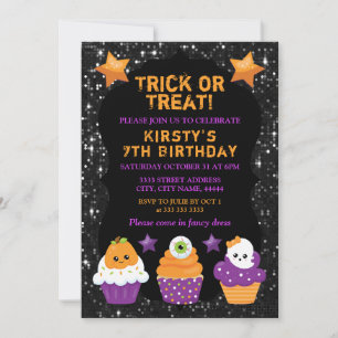 Invitación Kawaii Halloween Cupcakes Cumpleaños