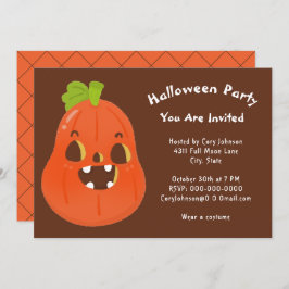 Invitación Kawaii Halloween Jack o' Lantern Brown Fiesta Blan