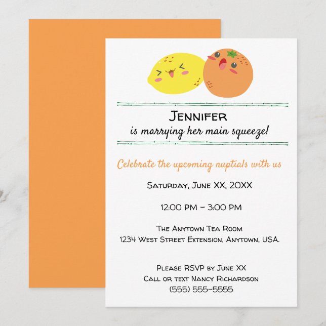Invitación Kawaii Lemon y Naranja Ducha Bridal (Anverso / Reverso)