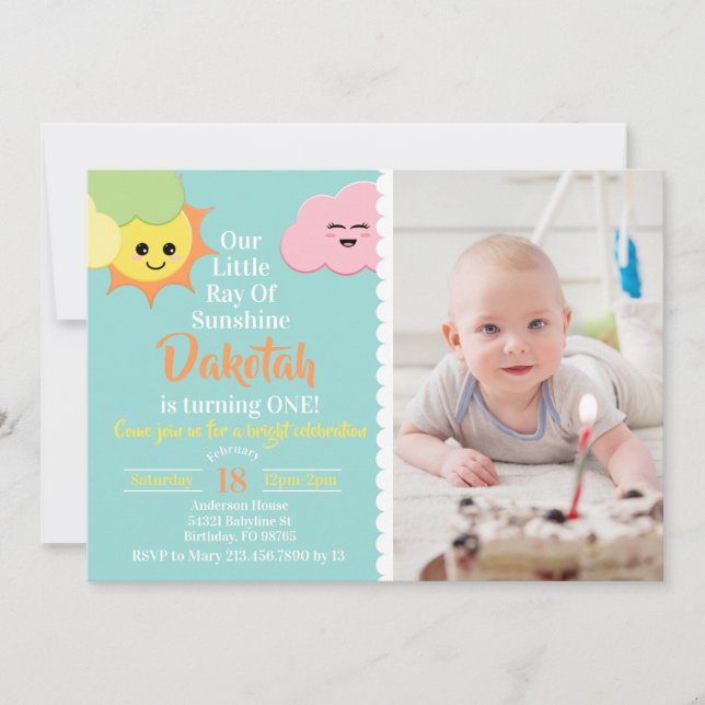 Invitación Kawaii lindo Ray de Sunshine Birthday Photo (Anverso)