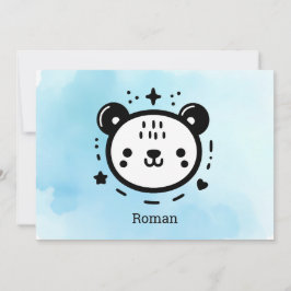 Invitación Kawaii lindo rostro de oso - Línea de arte Minimal