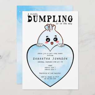 Invitación Kawaii Little Dumpling Dim Sum Blue Baby Shower