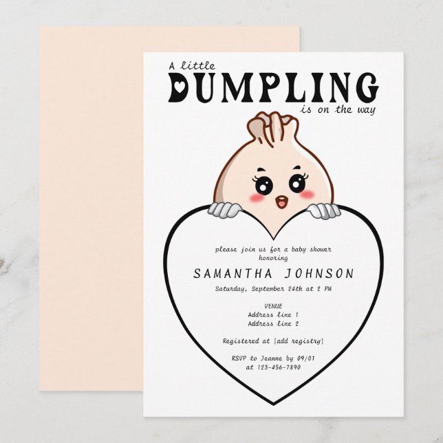 Invitación Kawaii Little Dumpling Dim Sum White Baby Shower (Anverso / Reverso)
