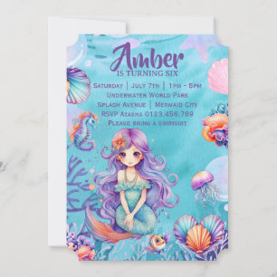 Invitación Kawaii Mermaid Fiesta
