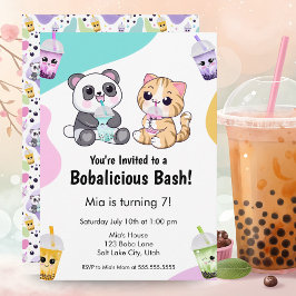 Invitación Kawaii Panda y Tiger Bubble Tea Kids Cumpleaños