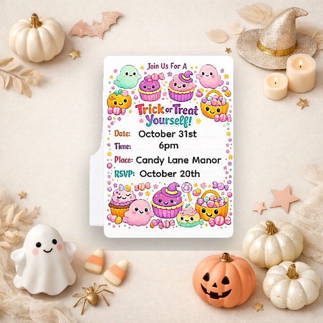 Invitación Kawaii Pastel Chibi Fantasma Halloween (Subido por el creador)
