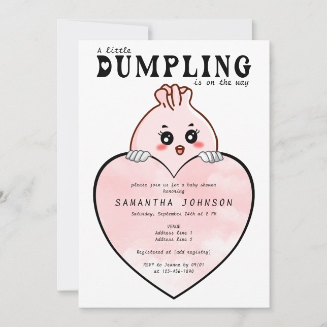 Invitación Kawaii Pequeño Dumpling Dim Sum Baby Shower Rosa (Anverso)