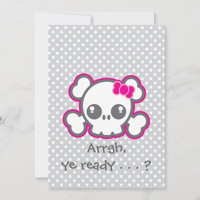 Invitación Kawaii Pink Ribbo Skull Halloween (Anverso)