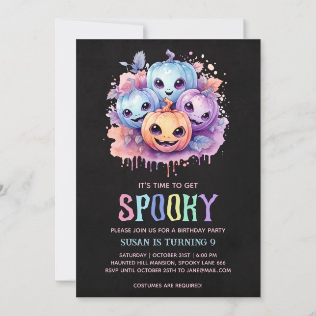 Invitación Kawaii Pumpkins Halloween (Anverso)