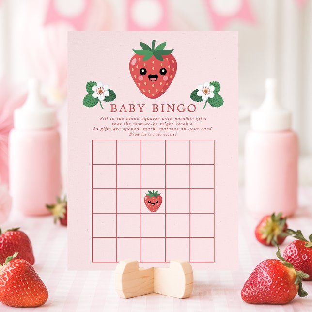 Invitación Kawaii Strawberry Baby Shower Bingo Game Card (Subido por el creador)